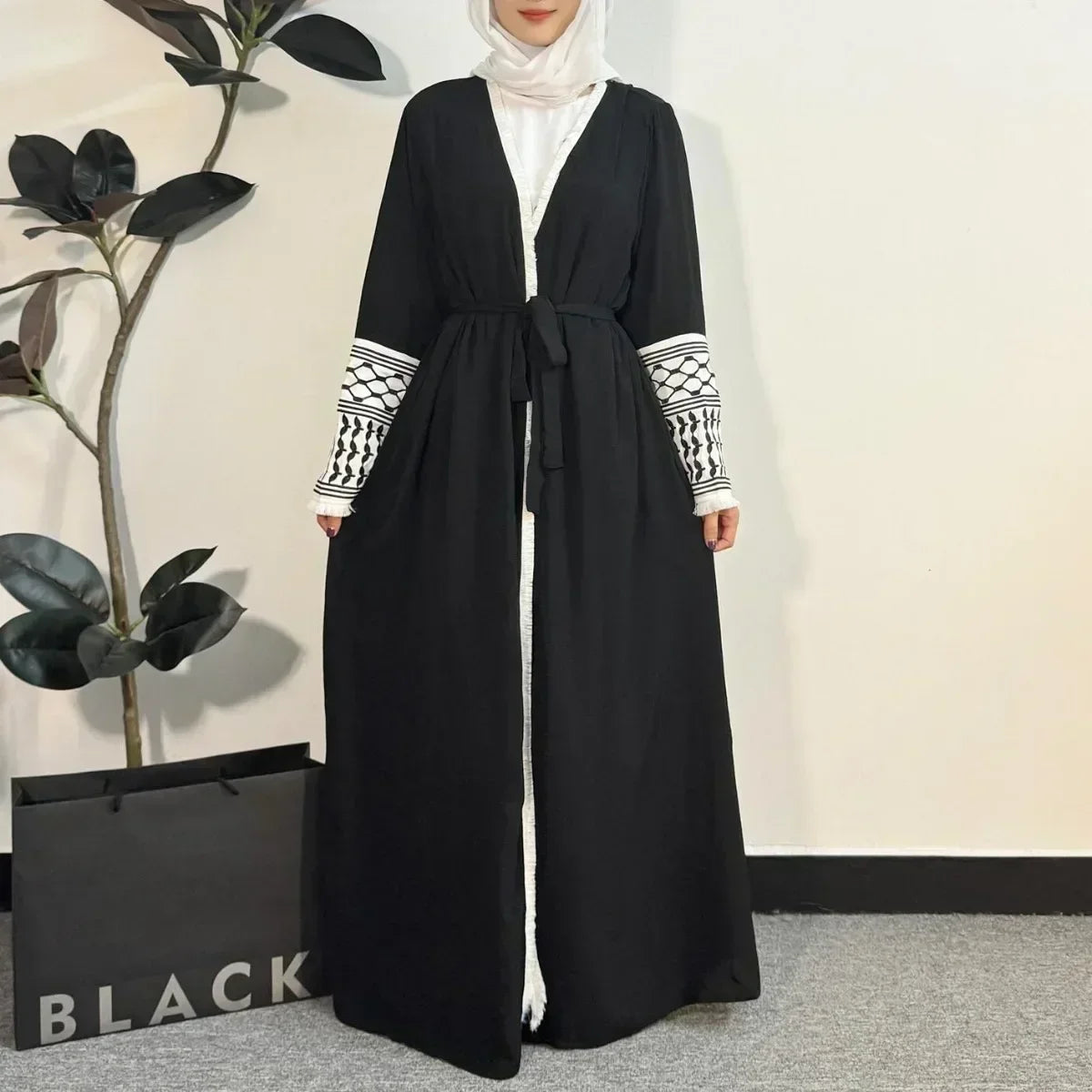 Open Front Abaya Muslim Long Sleeve Cardigan Abayas