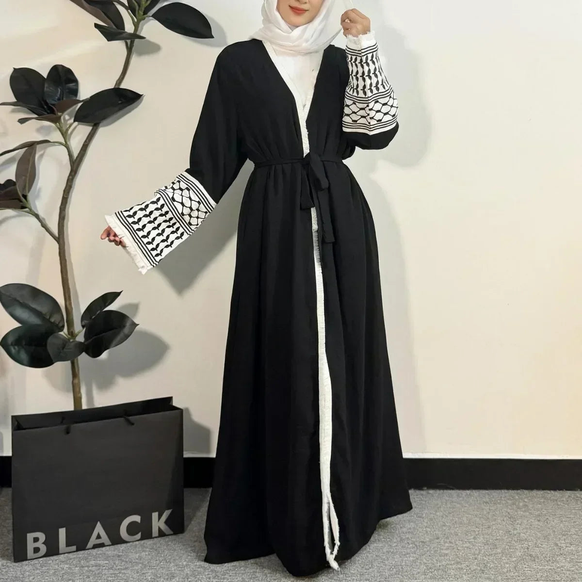 Open Front Abaya Muslim Long Sleeve Cardigan Abayas
