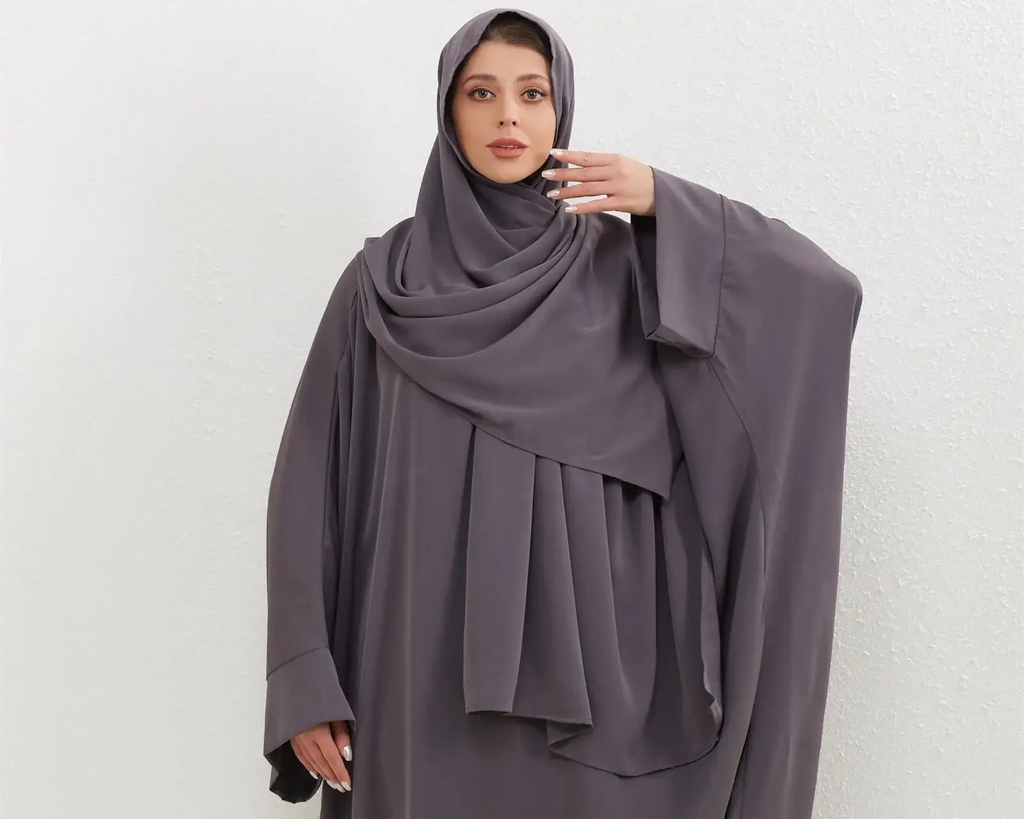 Two Pcs Muslim Abaya Women Jilbab Islamic With Hijab