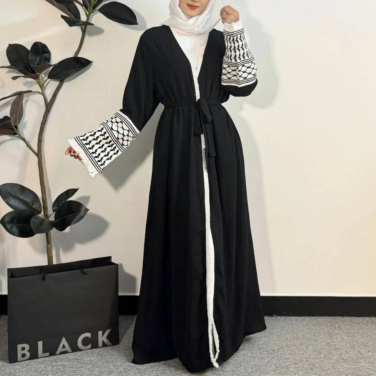 Open Front Abaya Muslim Long Sleeve Cardigan Abayas