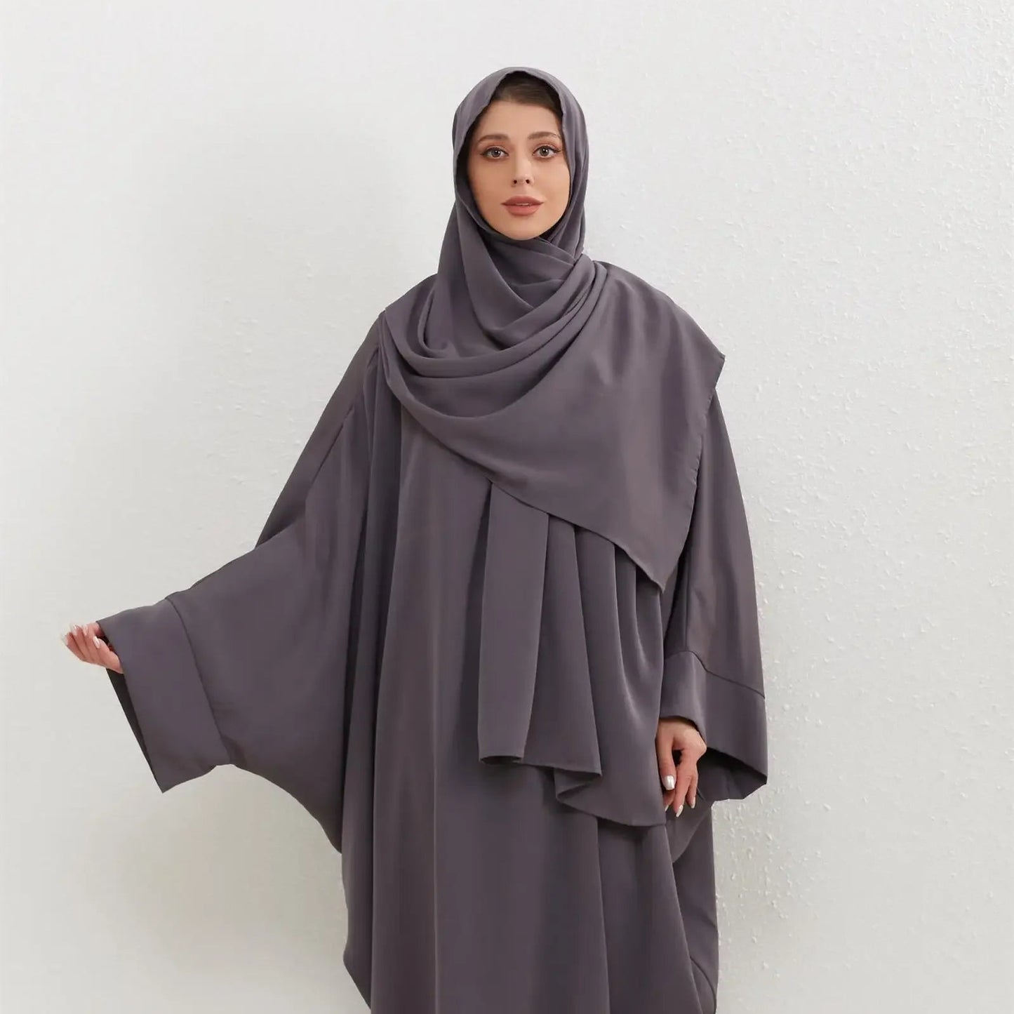 Two Pcs Muslim Abaya Women Jilbab Islamic With Hijab