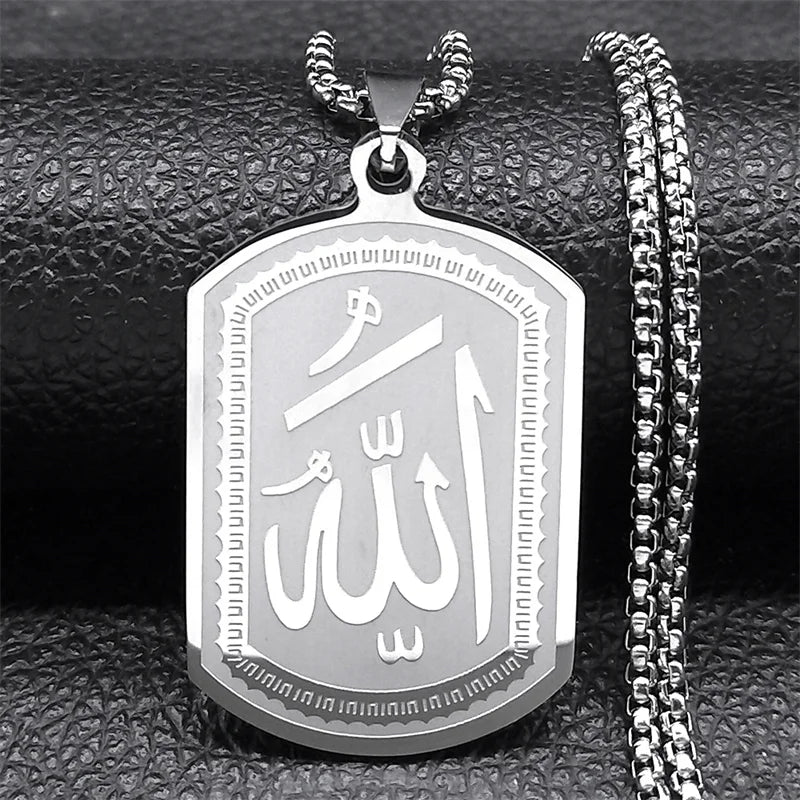 Islamic Arab Allah Blessing God Pendant Necklaces for Men/Women Stainless Steel Black Color Arabic Islam Chain Necklace Jewelry