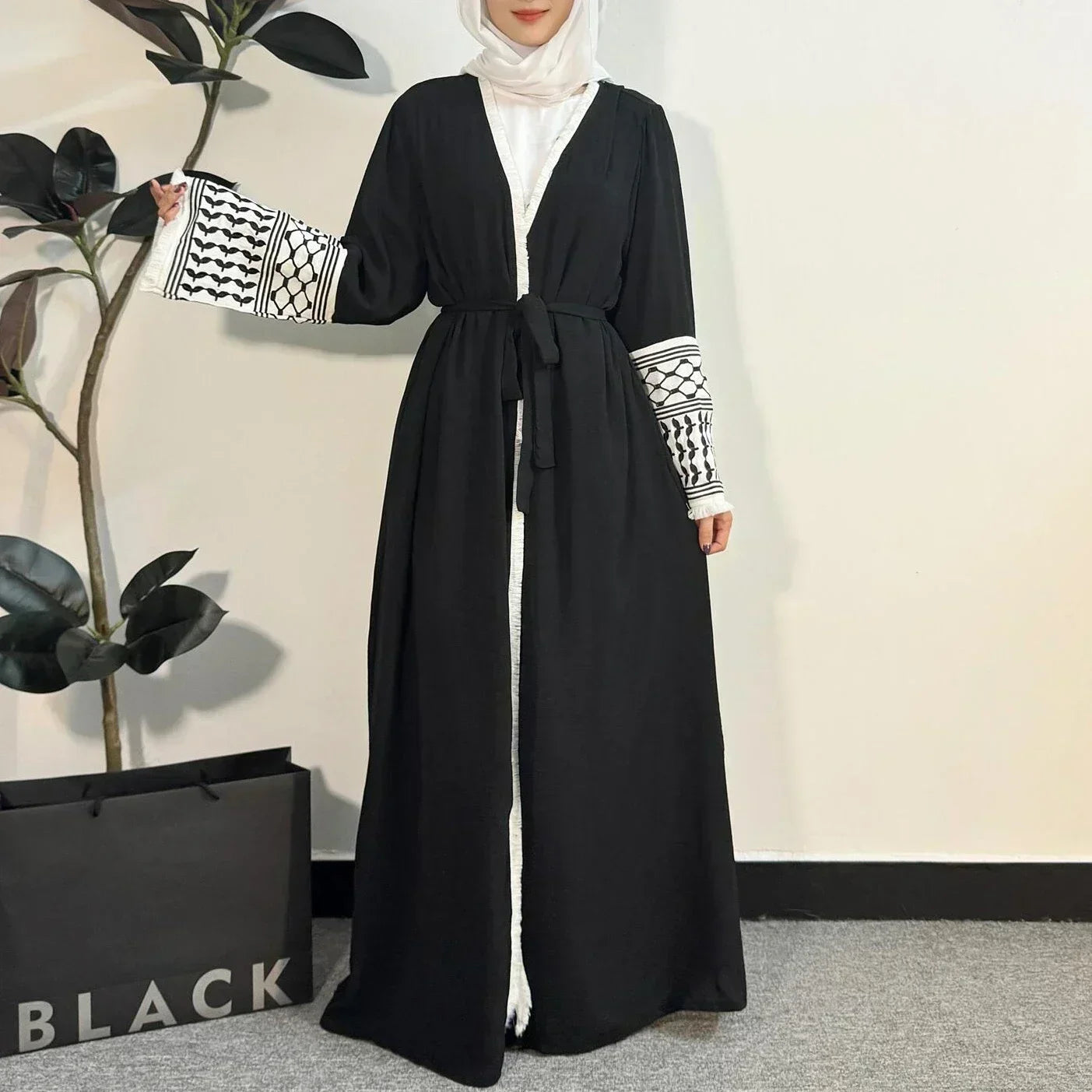 Open Front Abaya Muslim Long Sleeve Cardigan Abayas